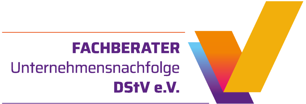 Logo-Siegel "Fachberater Unternehmensnachfolge DStV e.V." mit stilisiertem farbigem V-Symbol, das die Spezialisierung von Borgwarth & Partner auf Unternehmensnachfolge kennzeichnet